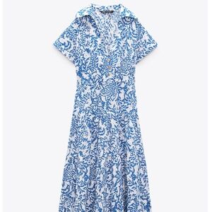ZARA EYELET PRINTED MIDI DRESS XS